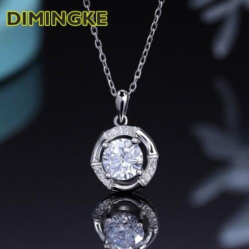 DIMINGKE 1CT 6.5MM Moissanite Round Pendant Necklace Passed Diamond Test S925 Silver Woman Jewelry Party Gift