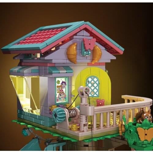 Summer jungle camping light princess forest hut girl assembling small particle building blocks educational toy girl gift