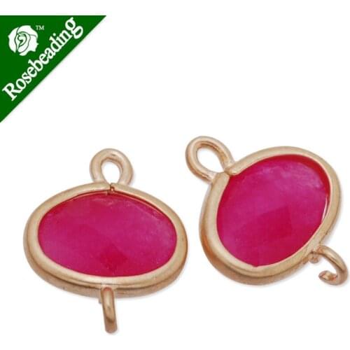 11x14mm matt gold plated framed glass,Faceted glass,rose,connectors,gemstone bezel,Sold 5pcs/lot-C4128