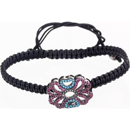 Fashion Charm Bracelets Delicate Lucky Flower Charm Black Thread Band Macrame Bracelet Friendship Charm Hand Jewelry Gift