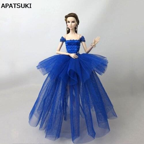 Royal Blue Fashion Costume Clothes For Barbie Doll Dress Vestidoes Multi-layer Party Dresses Outfits For 1/6 Doll Accessories