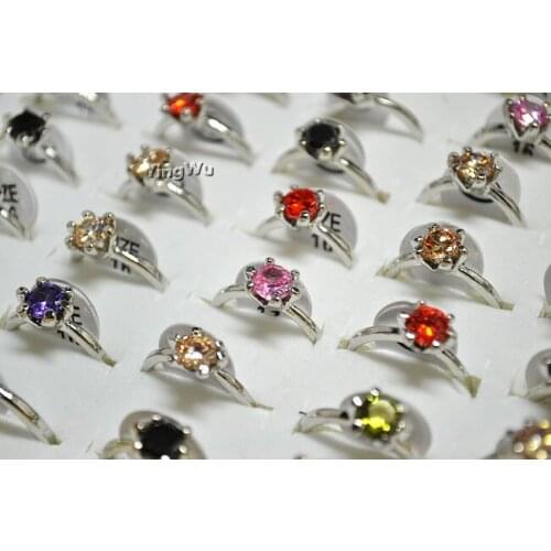 Yingwu 10pcs Lot Round Cut Cubic Zirconia Engagement Rings 6 Prongs Crystal Fashion Wedding Jewelry For Man and Women Anel