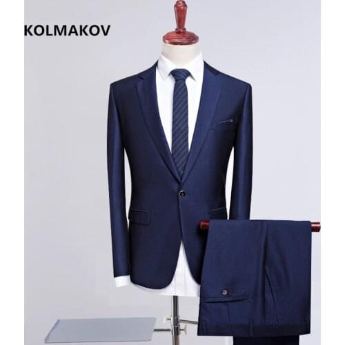 Jacket+Pants) Suits Men 2019 New arrival Mens slim Suits Spring Blue Shiny Suits Set Designer Wedding Suits for Men size M-5XL