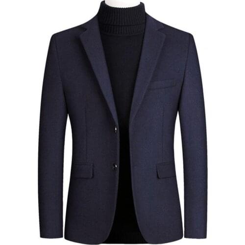 Casual Business Men Blazers Two Buttons Lapel Autumn Winter Long Sleeve Woolen Suit Coat Workwear Slim Male Formal Jacket Top