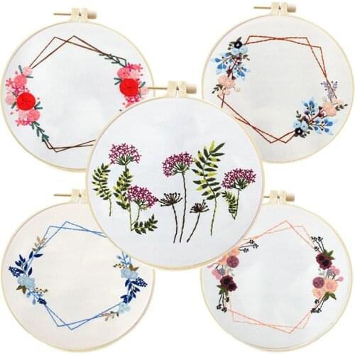 DIY Kit Embroidery with Hoop for Beginner Cross-stitch Set Flower Geometric Pattern Sewing Art Needlework Handicraft bordar kit