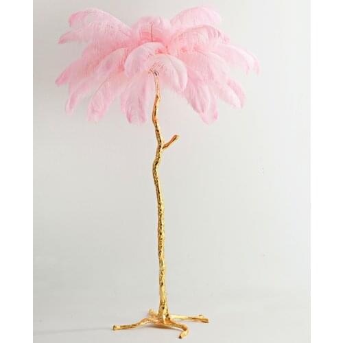Noridc Ostrich Feathers Copper Floor Lamp Copper Standing Lamp for Living Room Bedroom Floor Lights Home Decor Indoor Lighting