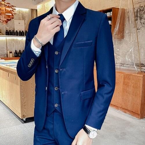 New young mens fashion business suits autumn 2021 two pure color button suit three-piece suit