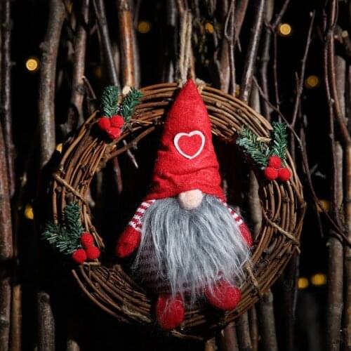 Christmas Wreath Pendants With Plush Gnome Doll Artificial Rattan Hanging Garlands Ornaments home party decorations