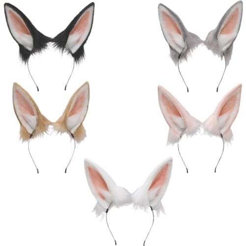 Lolita Plush Hair Hoop Rabbit Ears Headwear Tail Set Furry Hairband Cute Headpiece Anime Fancy Dress Cosplay Accessories