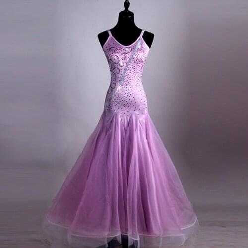 Modern Dance Dress Elegant Purple Big Swing Diamond Clothes Ballroom Dance Competition Dresses Waltz/Tango Stage Costume DQL2990