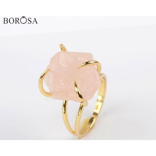 Gold Silver Plated Rose Crystal Quatrz Claw Rings for Women Freefrom Polished Gems Stone Adjustable Rings Wedding Jewelry ZG0442