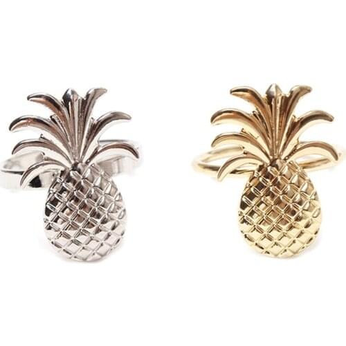 Practical 12Pcs Pineapple Napkin Ring Metal Plating Napkin Ring Ring Stand Wedding Holiday Party Table Decoration