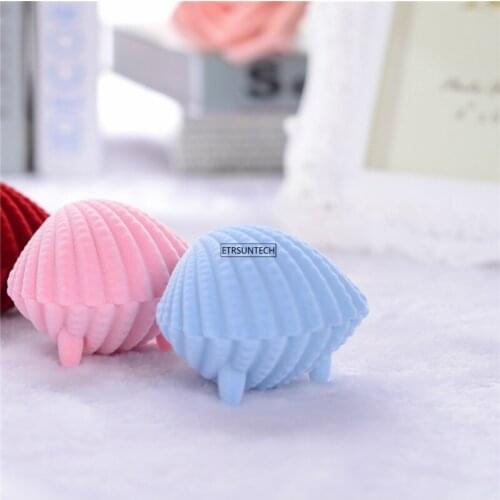 50pcs Shell Shape Velvet Ring Box Engagement Wedding Jewelry Boxes Rose Flower Design Gifts Holder for Lover