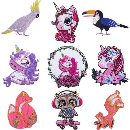Cute Unicorn Embroidered Patches For Clothing Colorful Bird Patch Applique Accessories Iron on Clothing Patches For Clothes DIY