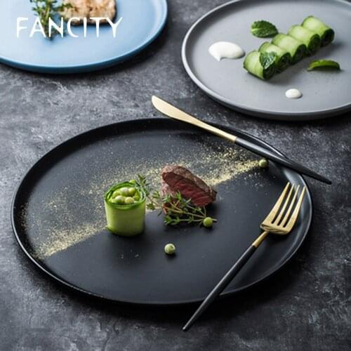 FANCITY Nordic flat-bottom cake plate simple round tray dessert plate breakfast plate ins Western plate restaurant pizza plate