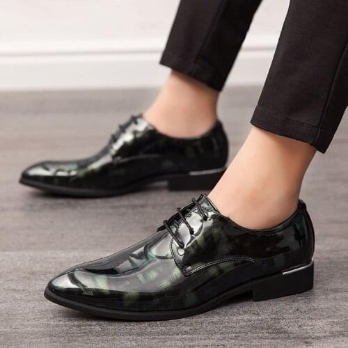 New Trend Men Pointed Lace Up Shiny Printing Oxford Shoes Male Dress Wedding Prom Homecoming Shoe Sapato Social Masculino