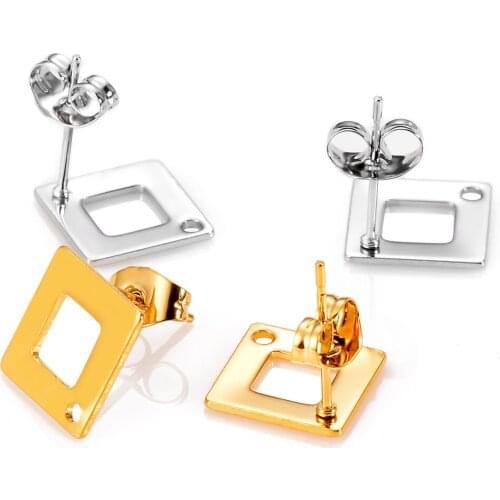 10Pcs/Lot Unique Stainless Steel Geometric Hollow Square Stud Ear Post Base Earring DIY Jewelry Making Accessories Findings