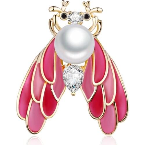 Vintage Pearl Zirconia Insect Brooches for Women Suit Shawl Cicada Bee Animal Enamel Broch Pins Fashion Jewelry Accessories Gift