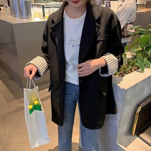 S-2xl Autumn Korean Elegant Black Women Blazers Suit Womens Top Casual Loose Blazer Coat Womens Fashion Work Office Outfit