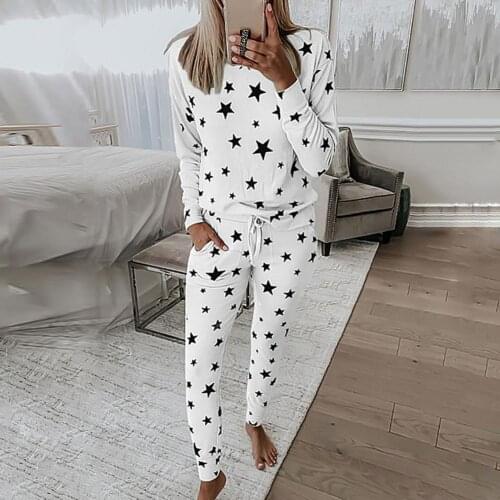 Women Pajamas Set New Casual Pentagram Print Homewear Female Pyjamas long Pants Sleepwear Home Suit Female Pajamas 2-piece Set
