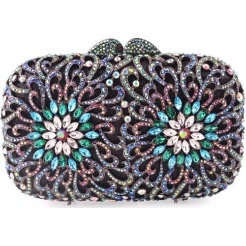 XIYUAN Flower Womens Crystal diamond Luxury Clutch purse Evening Bag Celebrity crossbody Bag Party Purse Torebka Damska handbag
