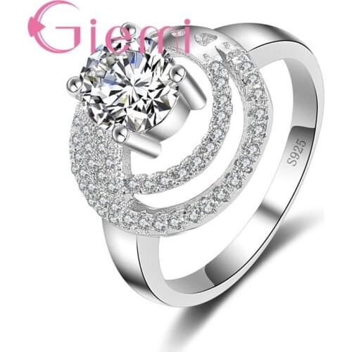 Round Geometric Pattern Crystal Stone Ring For Womens Wedding Ceremony Party With Dress Jewelry