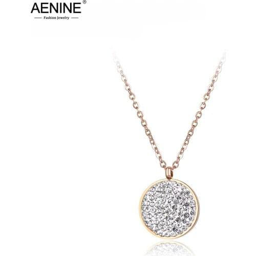 AENINE Luxury Stainless Steel Wedding Necklace Jewelry Classic Pave Setting Rhinestone Circle Chokers Necklace For Women AN18050