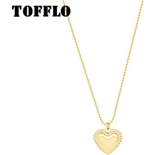TOFFLO Stainless Steel Lovers Heart-Shaped Necklace Female Clavicle Chain Simple Jewelry BSP761
