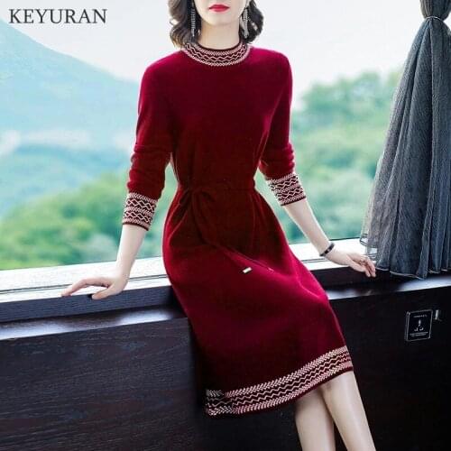 2021 Autumn and Winter Bottoming Knitted Dress Woman Elegant Korean Style Retro Slim Half Turtleneck Base Sweater Dresses Ladies