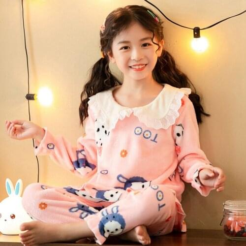 Winter Childrens Pajamas Warm Flannel Sleepwear Girls Loungewear Coral Fleece Kids Pijamas Homewear Boys Pyjamas Home Clothes