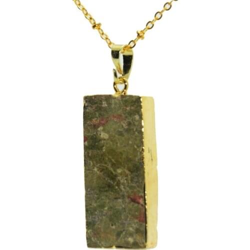 1pc Rainbow Chakra Stone rectangle pendant Necklace gold bezel jewelry crystal quartz necklace unakite stone necklace women