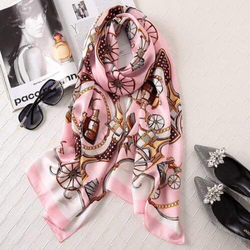 100% Real Silk Scarf Women Printed luxury Brand 2020 Long Natural Silk Scarf Ladies Soft Beach Head Scarf Foulard Femme Bandana