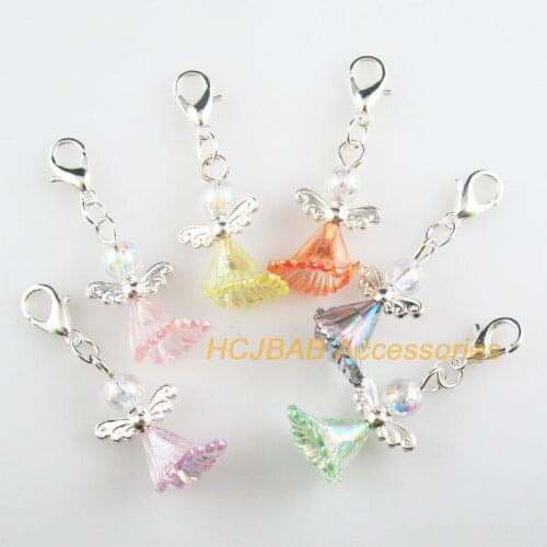 12 New Angel 14x24mm Charms Mixed Flower Acrylic Silver Plated Retro With Lobster Claw Clasps