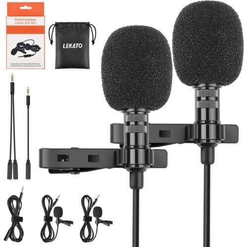 2 Pack Lavalier Microphone Mic Bundle Lapel Recording Video Mic for Video Live Youtube Video Record for Recording Studio