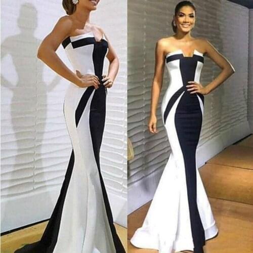 2020 Ebi Arabic Sexy Evening Dresses Mermaid Satin Prom Dresses Strapless Cheap Formal Party Dresses Reception Gowns
