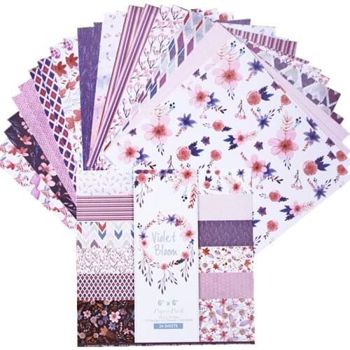 24 sheets 6"X6" Violet Bloom patterned paper Pad Scrapbooking paper pack handmade paper craft Background pad Alinacraft