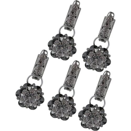 5Pcs Alloy Flower Crystal Duck-mouth Buckle for Clothing Decoration Black