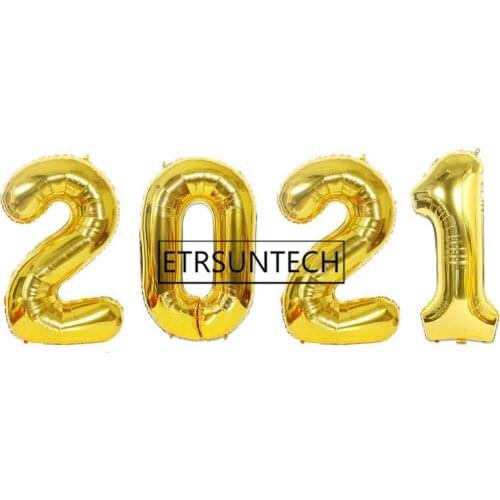 50sets 40inch 2021 Number Foil Balloons Rainbow Figure Balloon 2021 New Year Decorations Christmas Decoration