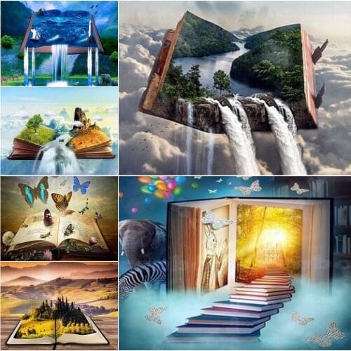 5D Diy Diamond Painting Landscape Picture Book Full Square Diamond Embroidery Mosaic Waterfall Cross Stitch Kits Home Art Decor