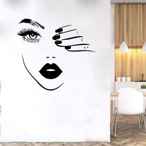 Large Beauty Salon Eyelashes Mascara Makeup Nail Wall Sticker Pretty Spa Manicure Nails Eye Wall Decal Girl Room Vinyl Home Deco
