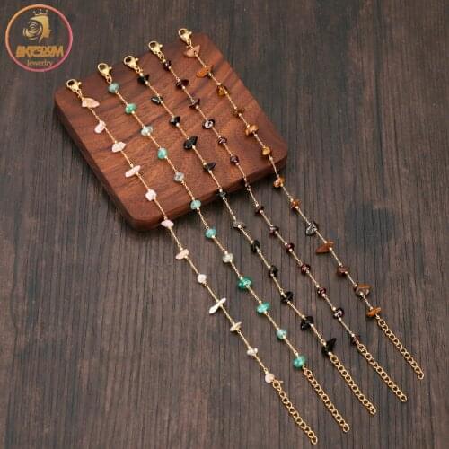 Akizoom Lucky Colorful Stone Bracelet for Women Link Chain Handmade Crystal Gravel Charms Vintage Fashion Jewelry Family Gift