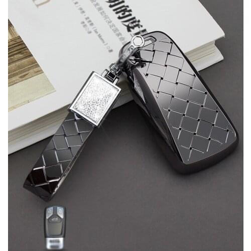 Key Case Shiny Cover For Audi A4L A4/A5 Q5L/Q7 TT TTS 2017 2018 Soft Plastic Braided Key Shell Plated Crystal Diamond keychain