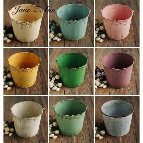 Color iron bucket art retro container baby photo props newborn photography 27x23cm