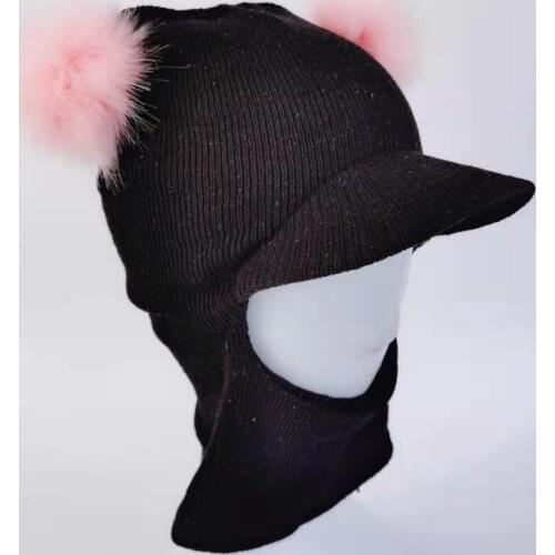 Baby toddler hat neck cover cycling warm hat with pompom for boys and girls one piece