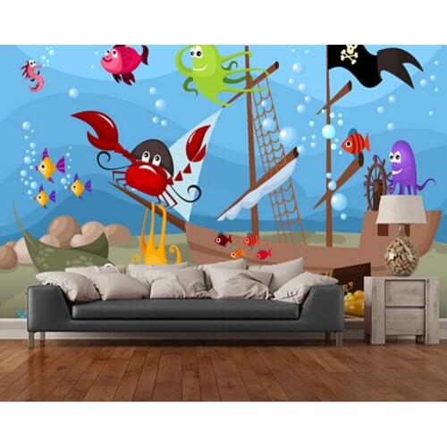 Custom childrens wallpaper,Sunken Pirate Ship,3D cartoon wallpaper for childrens room living room background wall