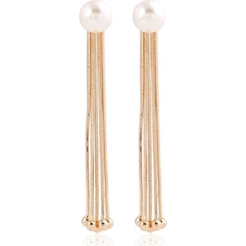 CRLEY Long Drop Tassel Earrings Pearl Wedding Bijoux Gold Chain Dangling Earrings For Women Elegant Earings Fashion Jewelry