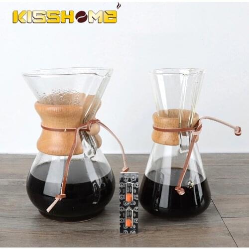 Espresso Coffee Share Pot Borosilicate Heat-resisting High-temperature Glasses Drip Filter Hand Pot with Anti-hot Wooden Handle
