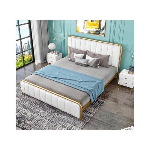 Metal wrought iron bed thickened reinforced leather bed frame