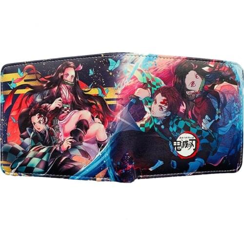 Cartoon Anime Demon Slayer Kimetsu No Yaiba Tanjiro Kamado Leather Short Purse With Coin Pocket Card Holder