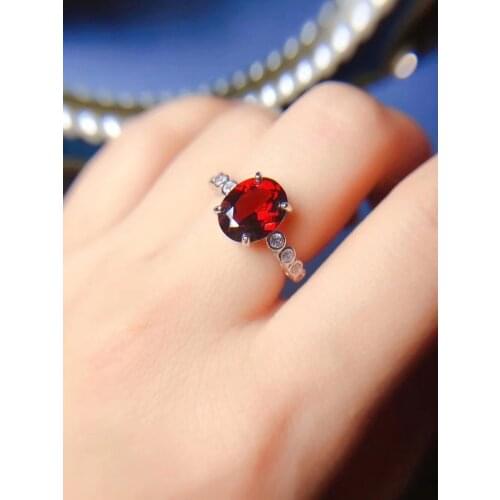 Natural red garnet Ring Natural gemstone Ring S925 silver classic Elegant lovely round Circle women girl wedding gift Jewelry